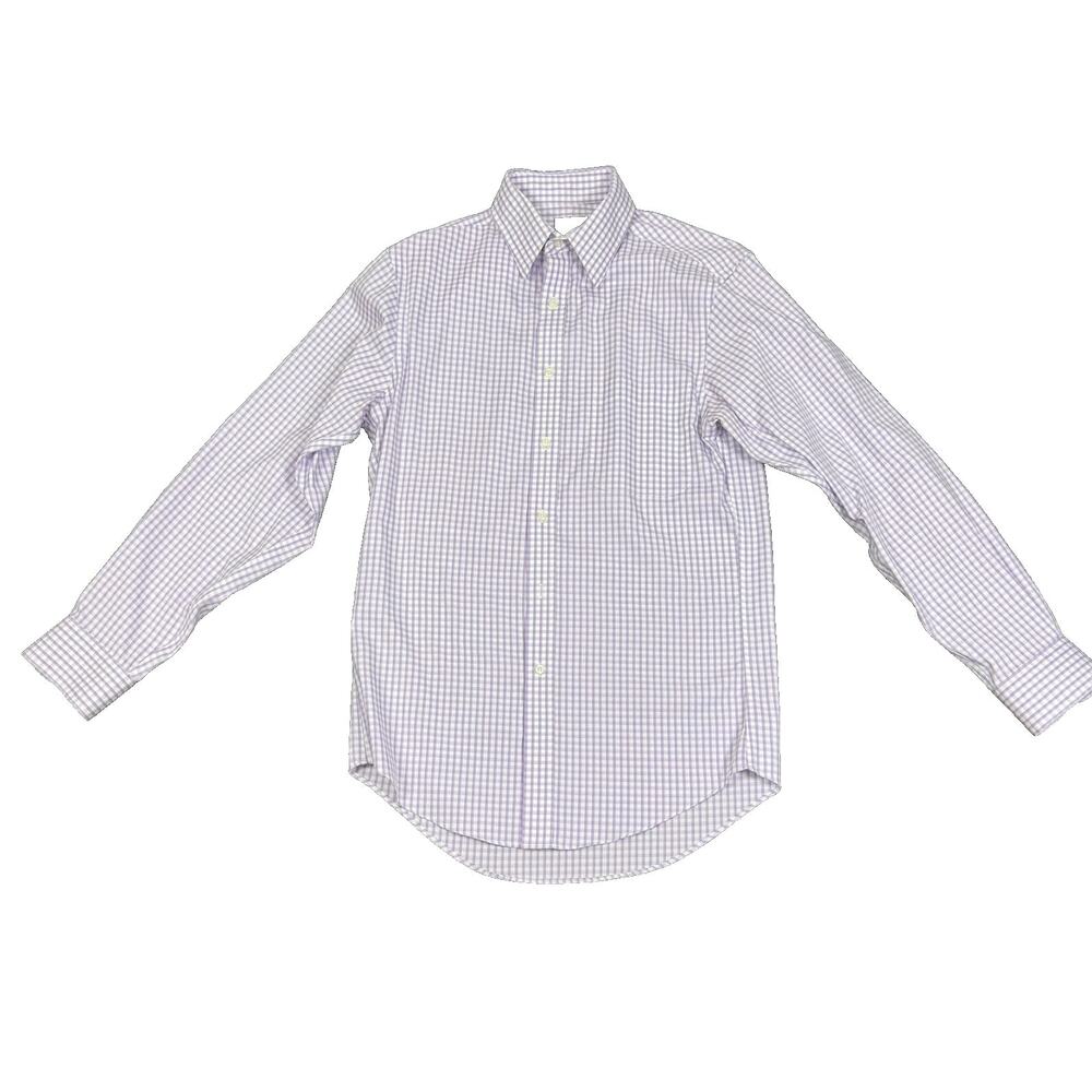 Jos A Bank 14.5 32 Slim Fit Traveler Dress Shirt Purple/Blue Plaid 100% Cotton